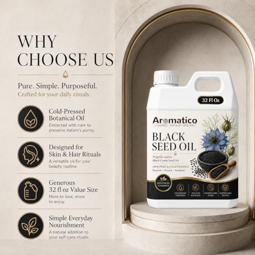 Image of AROMATICO Kalonji Black Seed Oil for Hair, Skin and Body, Multipurpose Carrier Oil for Scalp Massage, Hair Oiling and Daily Beauty Care - 946 ml