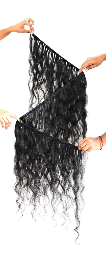 IDM Indian Natural Wavy Hair Extensions, Raw Hair Weft Bundles (10"12"14" 3Bundles Wavy)