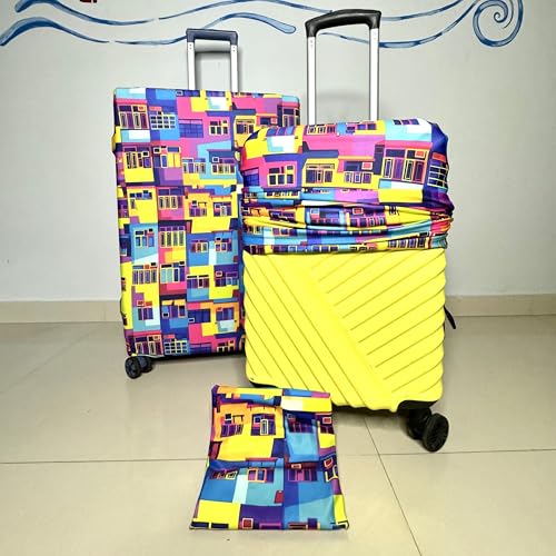 Image of Printed Luggage Cover for Traveling Bag & Suitcase - Stretchable & Scratchproof Trolley Protector with Velcro Lock & Lightweight Washable Material(Suitcase Bag Not Included, Only Cover in Product)