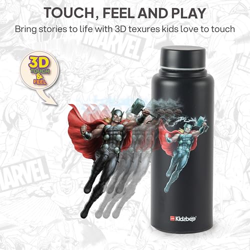Image of CELLO Kidzbee Vortex Single Wall Steel Water Bottle For Kids 700 ml | 3D Touch & Feel Thor Design, Fridge Safe Spill Proof & Leak Proof Stainless Steel Water Bottle For School Kids, Travel & Picnic