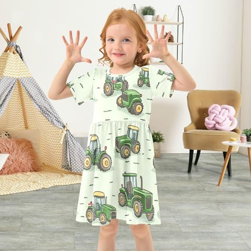 Boccsty Green Tractors Trucks Baby Girls Dress Kids Toddler Sundress Party Summer Dresses 2T4