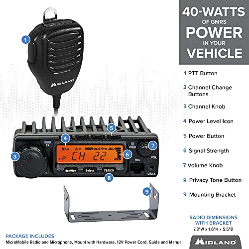 Midland – Mxt400Vp3-40 Watt Gmrs Micromobile Two Way Radio - Off Roading Outdoor Boat Ranches Tractors Radio - 8 Repeater Channels - Antenna Mounting Bracket Antenna Chord, 3Db Gain Ghost Bundle #TOP4
