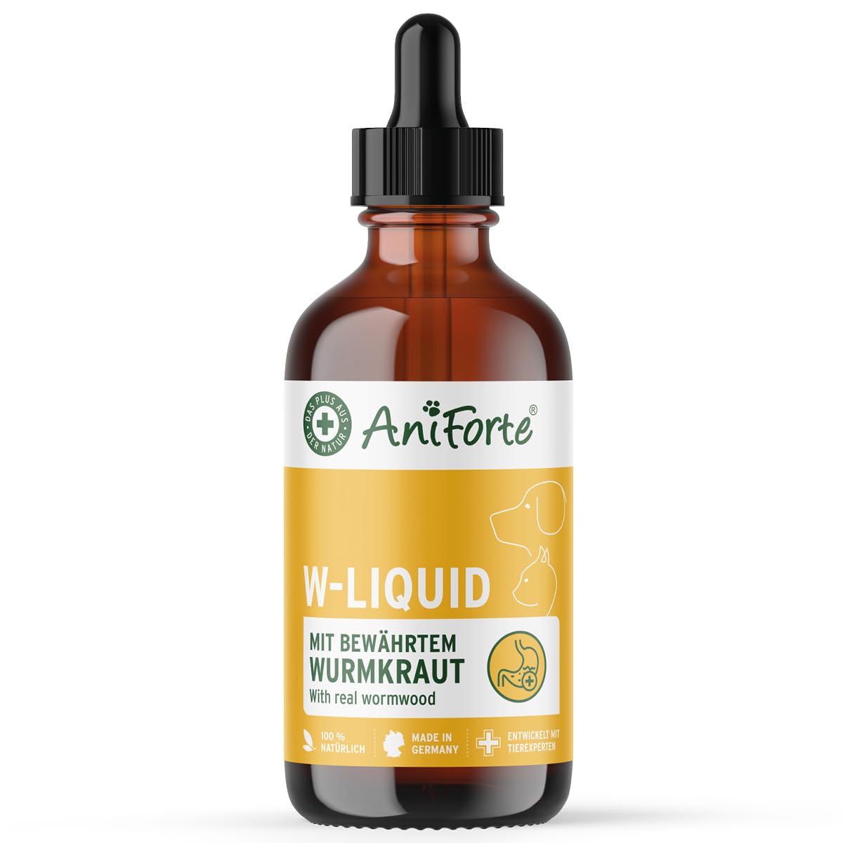 AniForte Wurm Kraut W-Liquid Gotas líquidas - alternativa natural para perros, gatos, mascotas, apoya y armoniza el estómago después de las infestaciones de gusanos, fabricado en Alemania, 50 ml