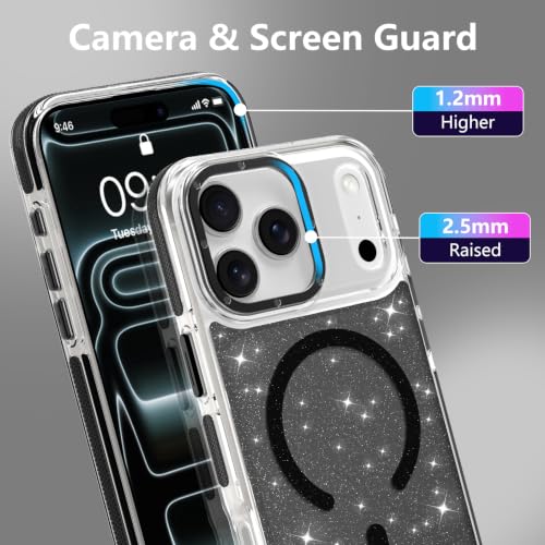 Image of Magnetic Case for iPhone 17 Pro Max [Compatible with Magsafe] [Bling Glitter Fluorescent Design] [1 Screen Protector] Slim Translucent Matte Case for iPhone 17 Pro Max 6.9 inch 2025, Black