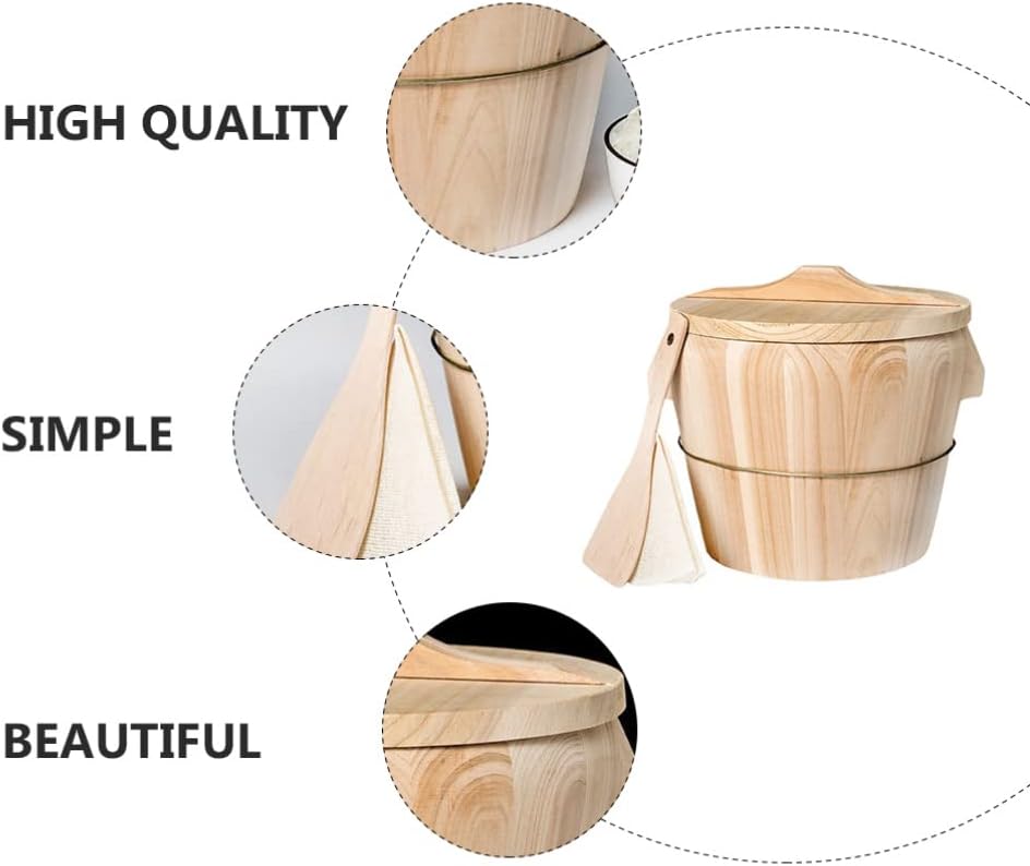 jojofuny Wooden Rice Steamer Bucket 8.26X6.49X6.49 Inch Natural Chinese Material Handmade Steamed Rice Barrel with Iron Handles Removable Bottom for Even Cooking and Easy Cleaning