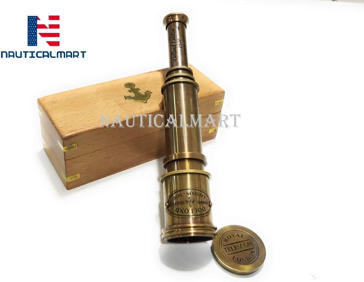 Pirate Brass Telescope, Spyglass Collapsible Monocular Decorative Telescope with Glass Optics for Travel, Hiking, Hunting, Navigation with High Resolution, with Lid and Antique Finish