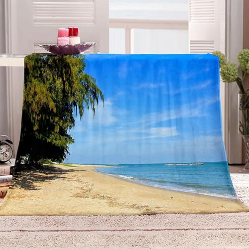 okoikfc Manta Sofa 150 x 200 cm Playa, Suave y Cálido Microfibra Cobijas Invierno Tropical Mantas Franela para Cama y Sofá, 3D Manta Polar para Adultos y Niños Niña P731