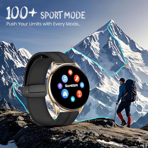 Image of GameSir Active 2 Smartwatch for Men & Women, 1.39 inch HD Round Display, Bluetooth Calling, Heart Rate & SPO₂, 100+ Sports Modes, IP67, Long Battery Life for Android & iOS (Magnetic Black Gold Dial)