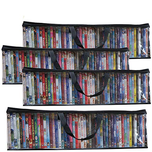 Evelots 4 Pack Dvd/Bluray/Video-Storage Bag-New-Clear-Handle-Hold 200 With Cases Total #TOP3