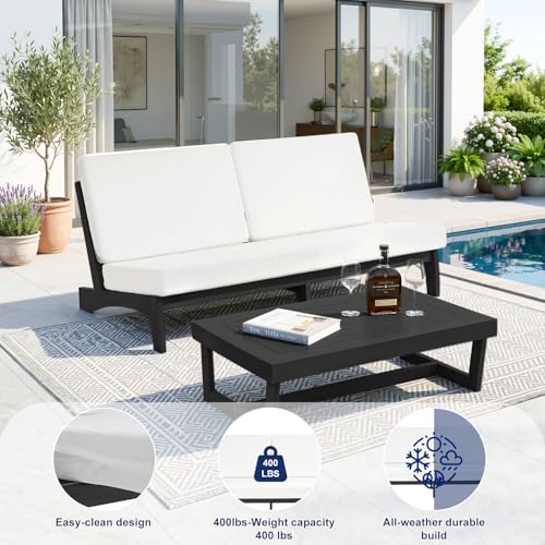 Image of Pia Ricoo 1-Piece Patio Furniture Set, Outdoor Wood Sofa with 4.5-Inch Thick Cushions, All-Weather Conversation Set for Backyard, Deck, Lawn - Beige /Drak