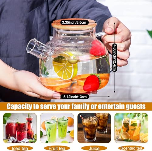 Image of Glass Kettle 1 Teapot Bamboo Lid with 1 Wooden Tray and 4 Tea Cup Tableware Serving Set Heat-Resistant Glass Hot Water Flower Brewed Loose Leaf Tea Filter Spout- Set of 6
