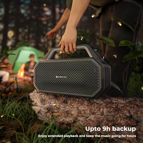 Image of ZEBRONICS Prima, Portable Bluetooth Speaker, 90 Watts, Upto 9 Hours Playback, Dual 11.8cm Drivers, Dual Passive Radiators, BTv5.4 | TWS | AUX | USB, Carry Strap, Deep Bass, Splash Proof (Black)