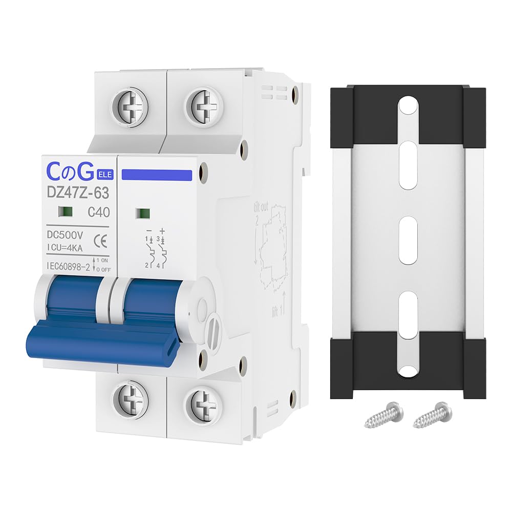 DC Miniature Circuit Breaker, CGELE 2 Pole 40 Amp 500V DC Disconnect Switch for Solar PV Systems Thermal Magnetic Trip Din Rail Mount