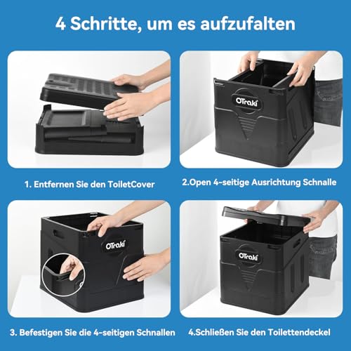 OTraki Campingtoilette Camping Toiletten, Mobile Toilette mit 12 Toilettenbeuteln Camping Klo Stabil Camping WC Kompakt Toilette Porta Potti für Outdoor, Festival, Stau, Zelten, Schwarz