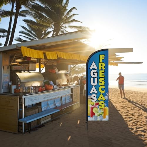 Image of Remagr 2 Pack Aguas Frescas Feather Flag 7 ft Advertising Swooper Flag Sign Windless Aguas Frescas Banner with Pole Kit and Ground Stake for Businesses Restaurants Outside Ground