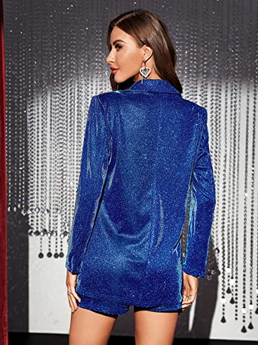 WDIRARA Women's Glitter Lapel Neck Long Sleeve Blazer Button Front Party Jacket3