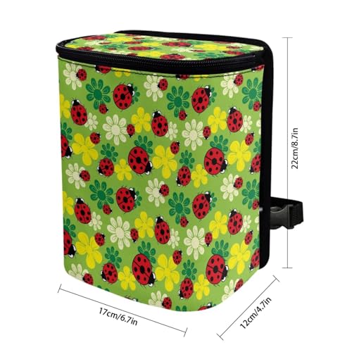 Image of KEIAHUAN Ladybug Car Trash Can with Lid Hanging Garbage Bin and Storage Bag Large Capacity Portable Multi-Functional Rubbish Bag Grocery Organizer for Snacks, Drinks, and Widget, Green