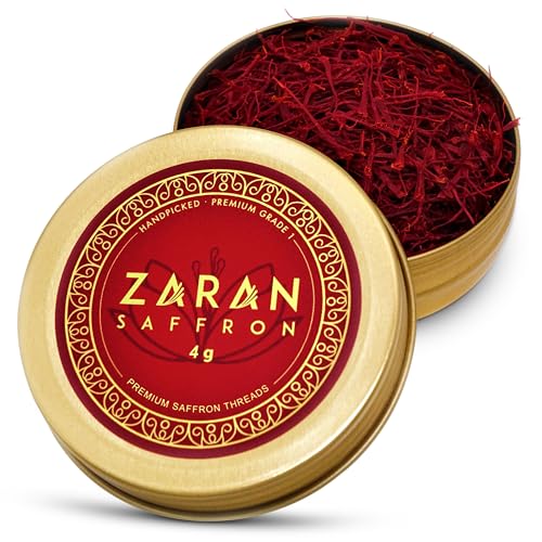 Zaran Saffron, Superior Saffron Threads (Super Negin) Premium grade Saffron Spice for Paella, Risotto, Tea's, and all Culinary Uses (4 Grams)