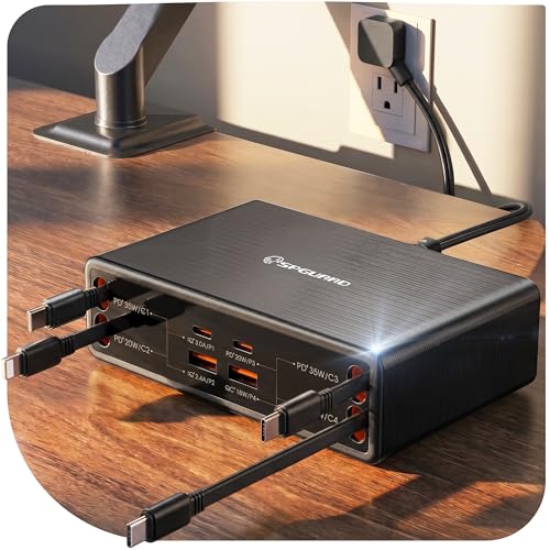 Image of 8-in-1 Retractable Charging Station for Multiple Devices, USB-C GaN Hub | 105W Retractable Charger, 4 Cables & 4 Ports, Clutter-Free Desk /Home, Travel-Ready, Fast Charge For iPhone /Galaxy /Pixel /iPad