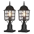 Aoceley Outdoor Post Light 2-Pack, Exterior Lamp Post Light Fixture with Pier Mount Base, Exterior Pole Lantern Light, Black with Water Ripple Glass