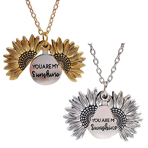 Meetlight Sunflower Locket Necklace You are My Sunshine Engraved Pendant Necklace for Women Girls 2Pcs