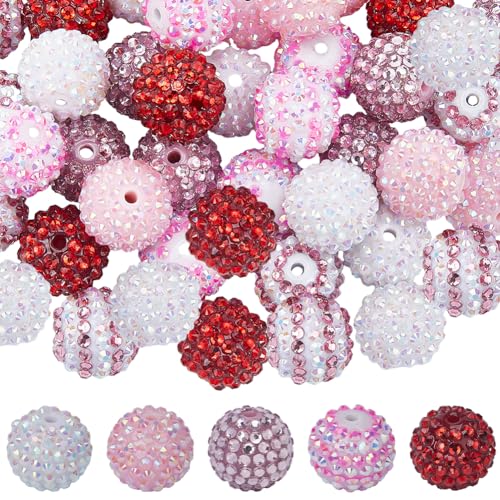 SUNNYCLUE 36Pcs Rhinestone Bead 20mm Red Resin Chunky Bubblegum Beads Chunky Beads Bulk Diamond Beads Disco Ball Beads Rhinestone Spacer Beads for jewellery Making DIY Bracelet Necklace Pen Supplies