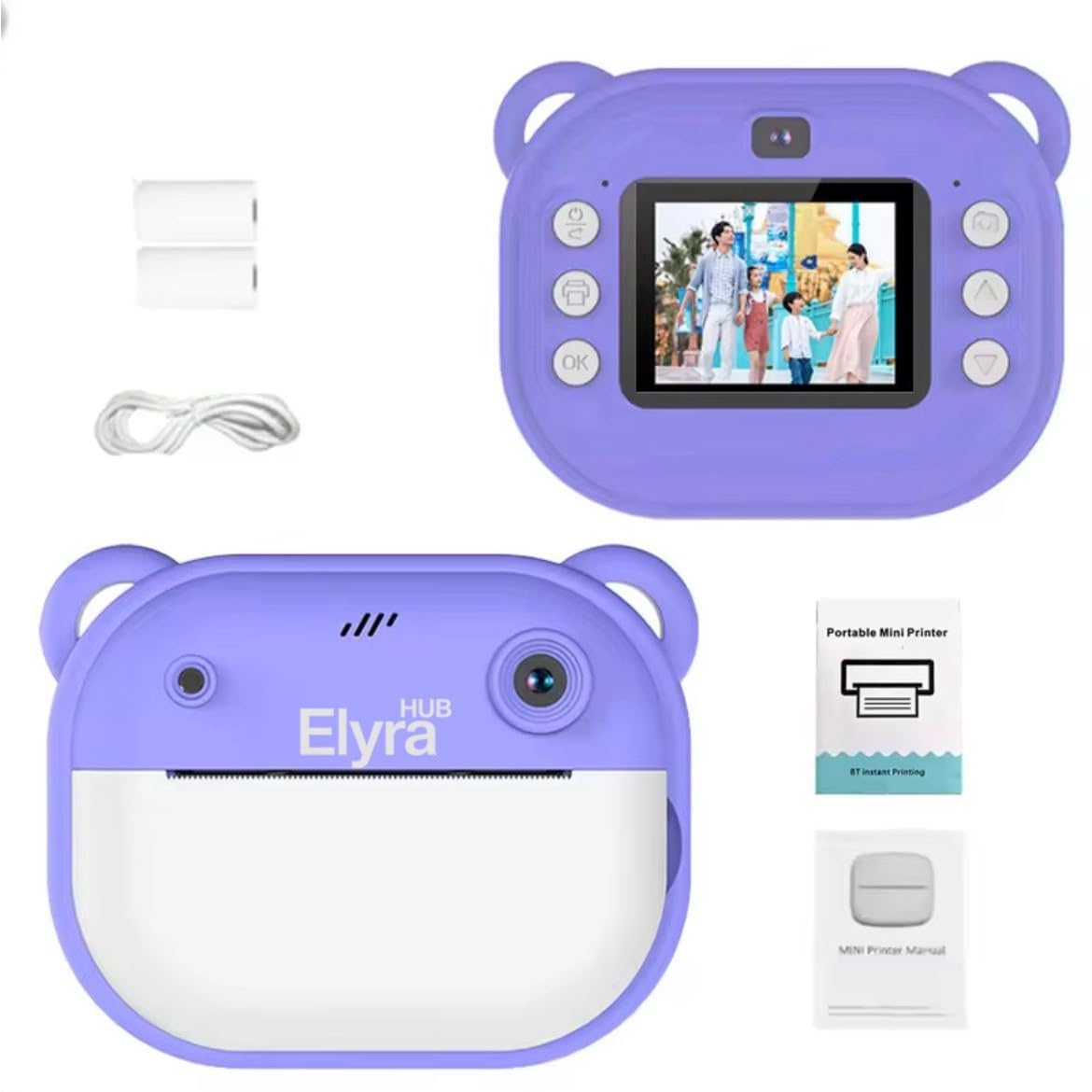 Mini Camera Printer – Inkless Bluetooth HD Photo Printer | Click & Print Instantly | Compatible with Android & iOS | 2 Paper Roll & Lanyard | Print Pictures & Labels | Best Gift for Kids Purple-image-25