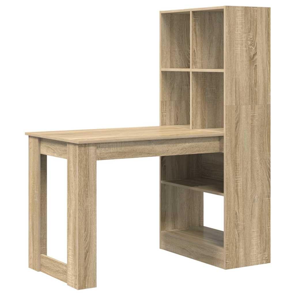 Schreibtisch Sonoma-Eiche 122 x 67 x 145 cm Holzwerkstoff mit Stauraum und Regalen für Büroorganisation und kreatives Arbeiten