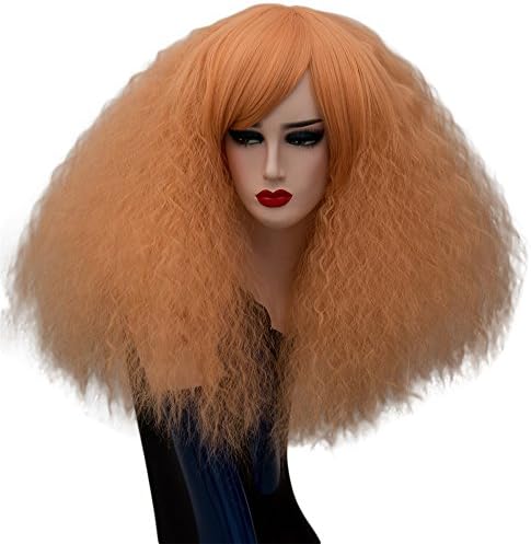 Fluffy Short Curly Wigs Cosplay Wigs Halloween Costume Wigs Synthetic Hair Oblique Bangs for Women with Wig Cap Z079M