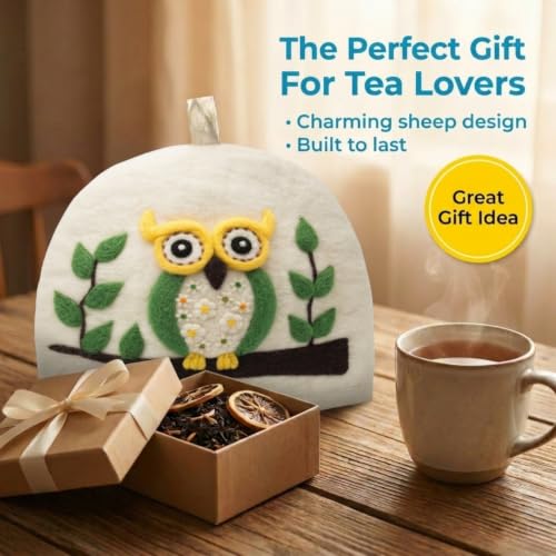 Image of Glaciart One Wool Teapot Cozy Kettle Cover | Dome Shaped Large Tea Cosy, Kettle or French Press | Handmade & Needle Felted from Natural Wool | Warms Up to 2 Hours | Great as Gift