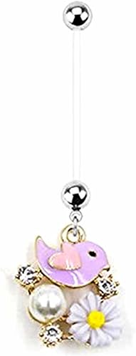 Amazon O 妊婦用へそピアス ハートバード 14g カラー ブルー 妊娠中 ママ用 内径長い 柔らかい バナナバーベル ボディピアス 人気 人気 ボディピアス 通販