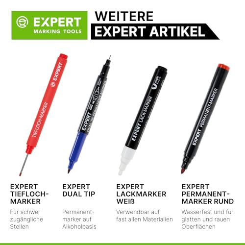 EXPERT DRY All-in-One Markierstift mit 2x Graphit-Minen-Sets | Nachfüllbarer Tieflochmarker mit Graphit-Set | Vielseitig auf Holz, Glas, Metall | Zimmermannsbleistift mit Minenautomatik