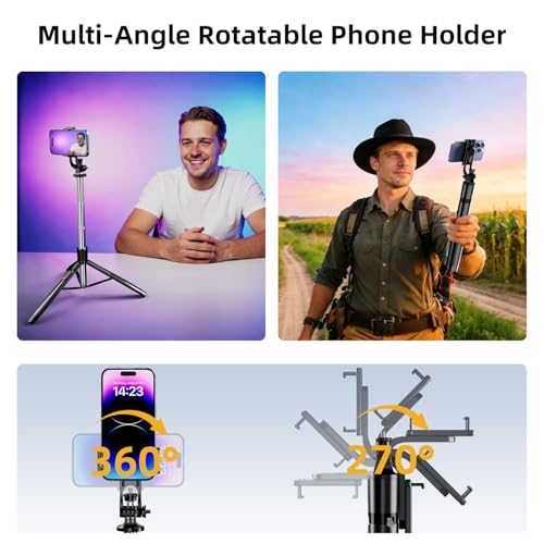 Image of Celfiexpt 63 inch Selfie Stick Tripod 360 Rotatable Mobile Holder Bluetooth Remote Multi-Functional Extendable Tripod Stand for Vlogging Live Streaming Compatible with Mobile Phone Camera Ring Light