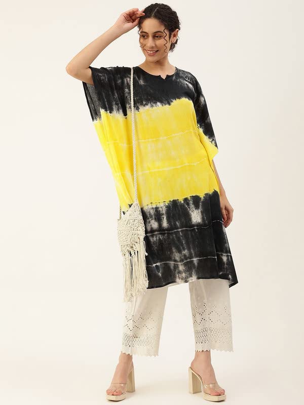 Image of Maaesa Women Handcrafted Tie & Dye Rayon Crepe Kaftan Kurta | Casual Wear | Flowy Kaftan Style | Lightweight & Breathable Fabric