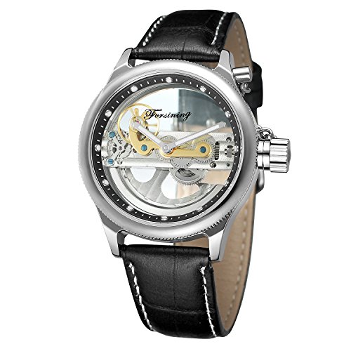 FORSINING Men's Automatic Mechanical Fashion Causel Leather Band Skeleton Self Winding Batteryless Watch