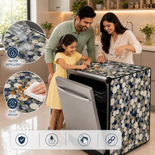 Image of Dishwasher Cover for 12 to 15 Place Setting | Water-Resistant Dustproof Zip Cover | Universal Fit Compatible with Bosch, LG, IFB, Hafele, Faber & More | 63 x 63 x 88 cm | Design 10