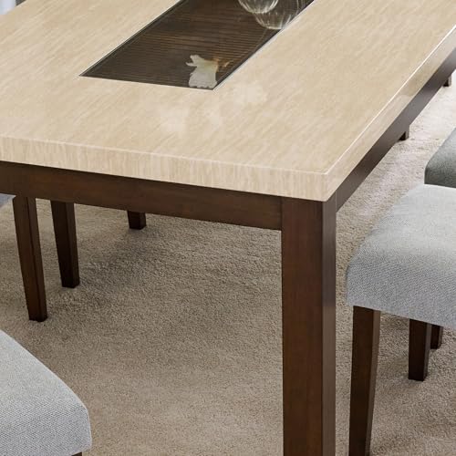 Image of Home Centre Harmony Sia Faux Marble Top 8-Seater Dining Set with Chairs - White
