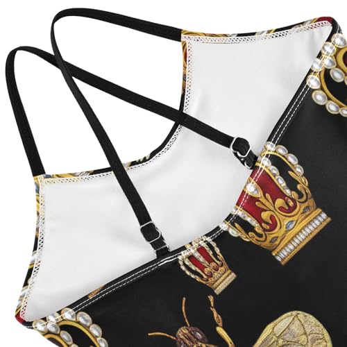 Toddler Girl One Piece Swimsuit, Summer Beach Swim Suits Kids 3-10 Y, Bees Royal Crowns Black4