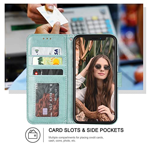 Ateeky iPhone XR Wallet Case, Mandala Flower Pattern,[Stand Feature] Protective PU Leather Flip Cover with Credit Card Slot[Side Cash Pocket][Magnetic Closure] (Green)