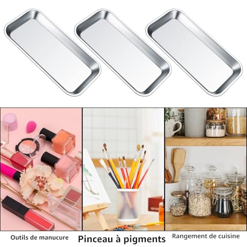 10 Pièces Plateau à Instruments, Plateaux Rectangulaires en Acier Inoxydable, Plateau de Laboratoire pour Plateaux de Laboratoire - 22,5x11,5x1,6 cm – vue 4