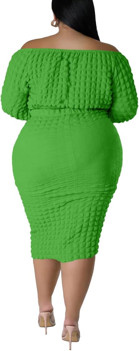 Women Plus Size 2 Piece Outfits Off Shoulder Dresses Set Sexy Crop Top Casual Bodycon Popcorn Midi Skirt Sets Vacation