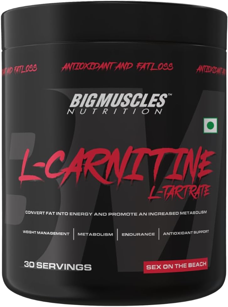 Bigmuscles Nutrition L-Carnitine L-Tartrate Powder [30 Servings, Sex On The Beach] | 2000 mg | Energy & Endurance | Performance & Recovery | Antioxidant Support | 60 gm
