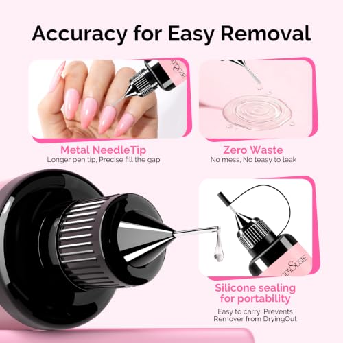 Image of MelodySusie 2PCS Pinpoint Nail Glue Remover Portable Set for Press On Nails Gentle Nail Remover Pinpoint Press On Easy Removal Fake Nail for Tips DIY Home 15ML & 30ML