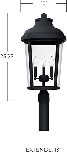 Miniatura 2 de Capital Lighting 927034BK Dunbar - Soporte de poste de cristal transparente para exteriores, 3 luces, 180 vatios totales, 25 pulgadas de alto x 13
