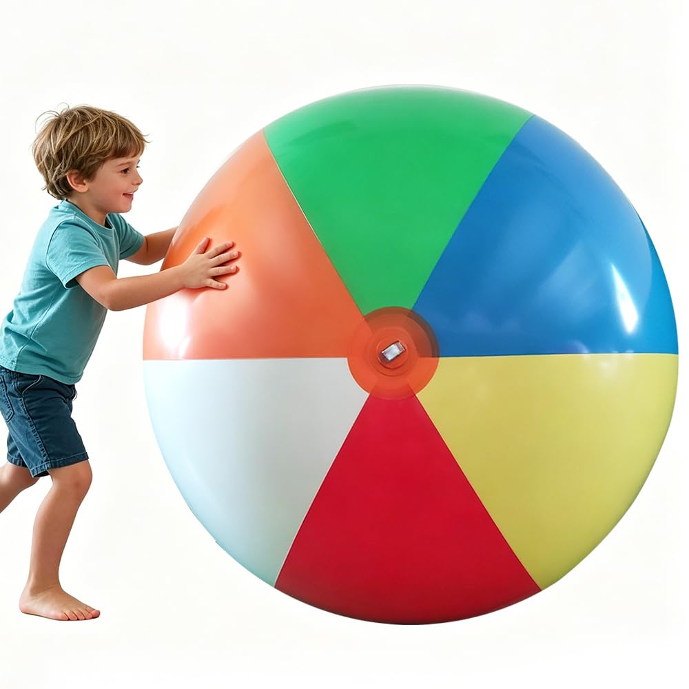 Palline da spiaggia, diametro di 120 cm, gigante gonfiabile, in gomma robusta, gonfiabile con pompa a mano, pallone da spiaggia extra grande, giocattolo per interni ed esterni
