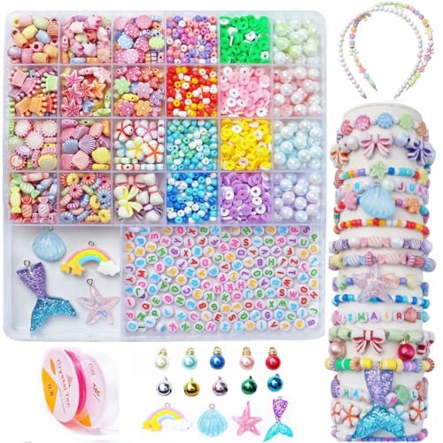 UXIMAIR Bracelet Making Kit for Kids Girls - Cute Beads for Jewelry Making Kit with Charms - Arts and Crafts for Make Necklaces - Birthday Gifts for Girls Ages 6 7 8 9 10 (Kids' Jewelry Making Kits)