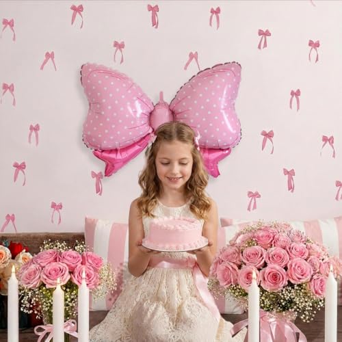 Image of SpecialYou Big Pink Bow Ribbon Foil Balloon Decoration Kit | Pink Bow Foil Balloon, Ribbon Rolls, Glue Dots for Birthday Decoration, Girls Party Decor, Room Decor-8pcs