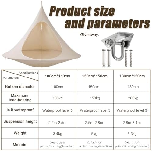 Round Swing Outdoor Hanging Chair - 220-440lbs Weight Capacity - Indoor/Outdoor Swing with Stainless Steel Hook & Hanging Kit - 59x59in Cozy Relaxation Seat