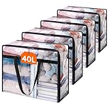 Lifewit 4 Pack Clear Clothes Storage Bags, 40L Plastic Blanket Storage Bag, Vinyl Foldable Moving Bags with Zipper, Closet Organizers and Storage Containers for Bedding, Duvet, Comforter