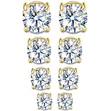 SIISPRI 4-7MM Magnetic Stud Earrings for Women Men Clip on Stud Earring Hypoallergenic Fake Earring Unisex Non Piercing Shiny Round CZ Halo Studs Diamond Earrings (Gold)